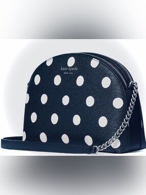 Kate Spade Morgan Black White Polka Dot Dome Double Zip Crossbody New NWT